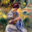 The Embroiderer (Woman Embroidering in a Garden) art print by Pierre-Auguste Renoir (1898)