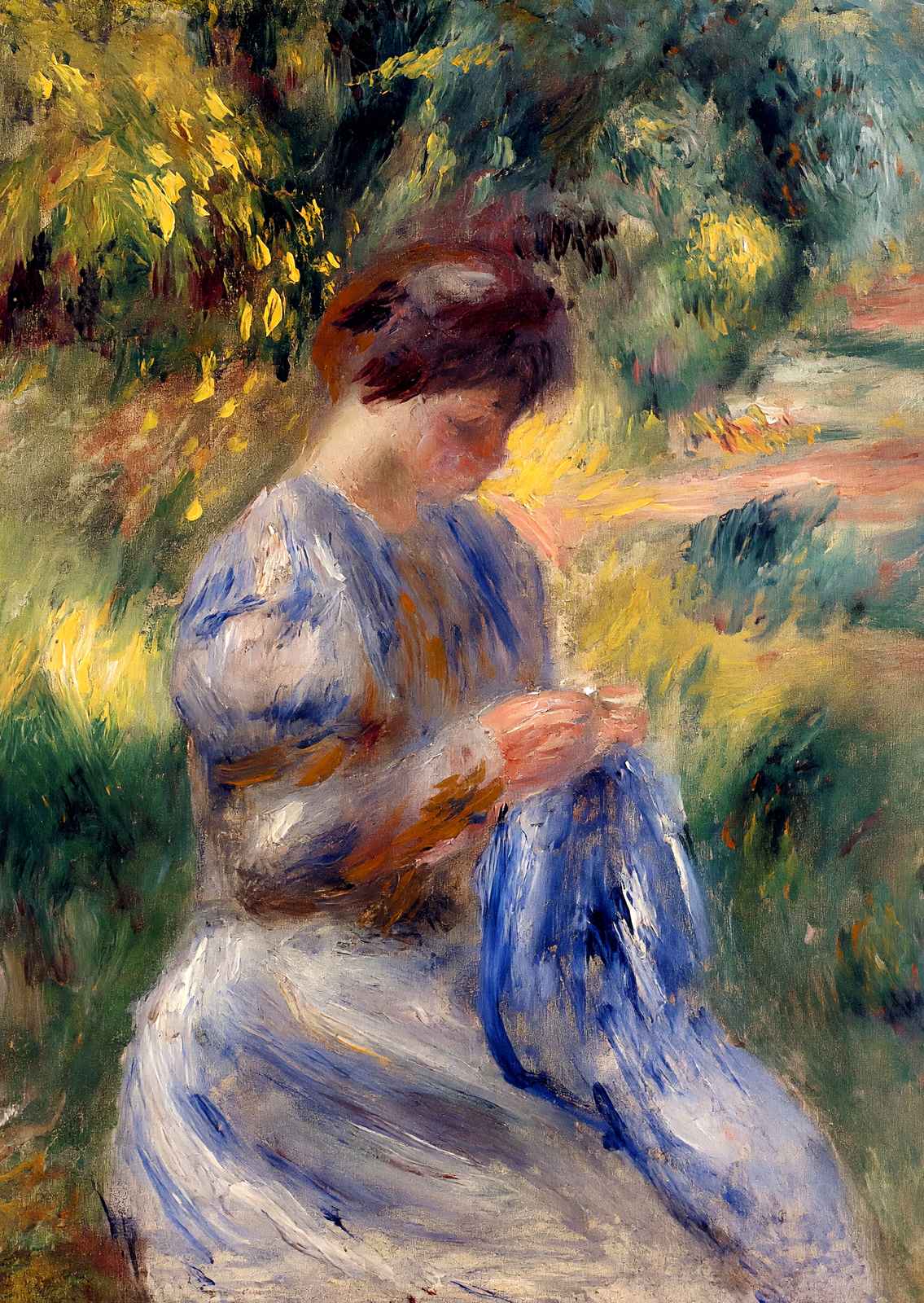 The Embroiderer (Woman Embroidering in a Garden) 1898 Fine Art Print (6 Sizes)