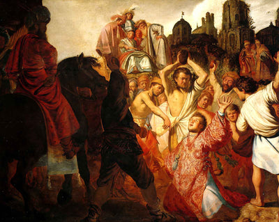 The Stoning of St. Stephen painting print by Rembrandt (1625)