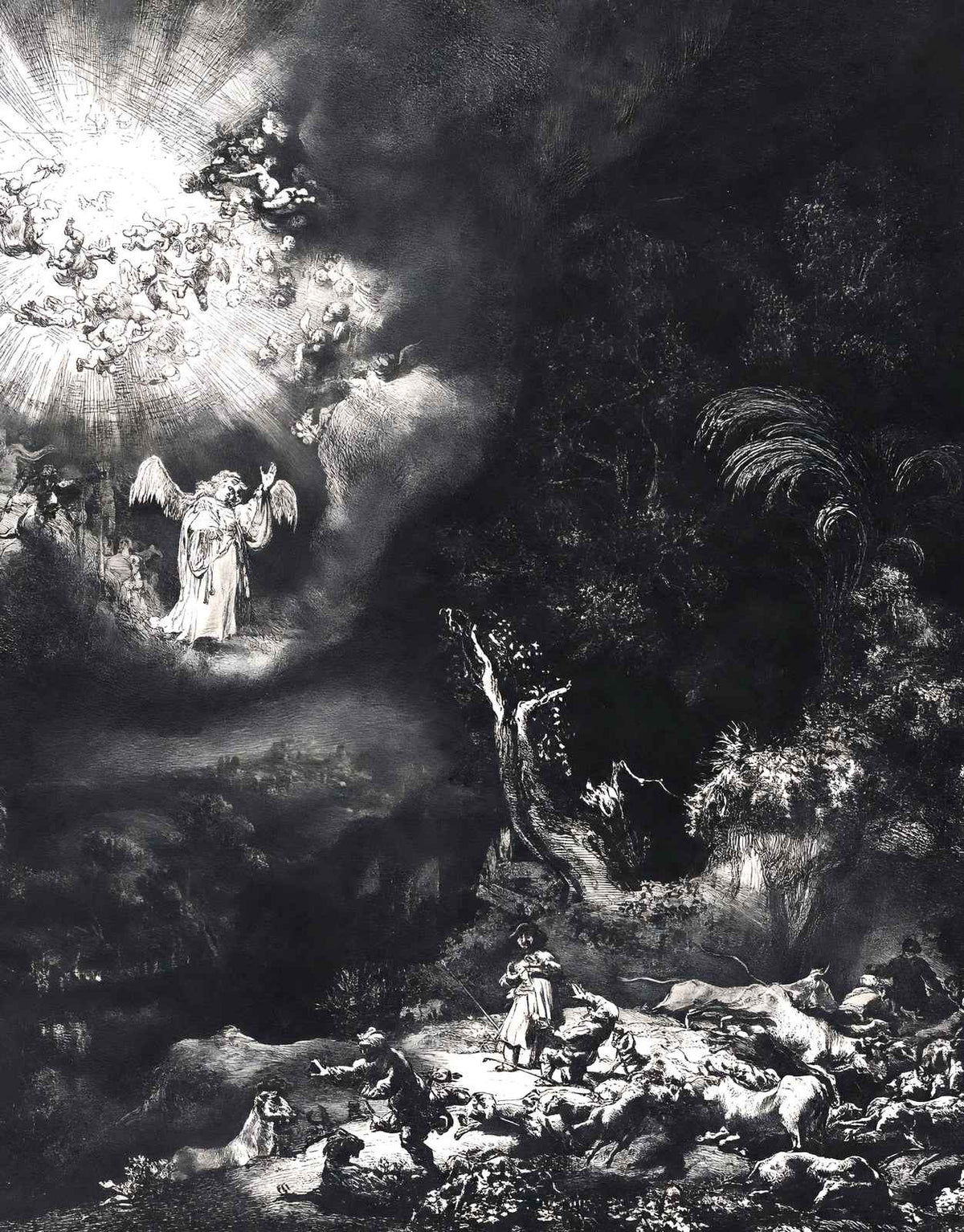The Angel Appearing to the Shepherds 1634 by Rembrandt Fine Art Print (6 Sizes)
