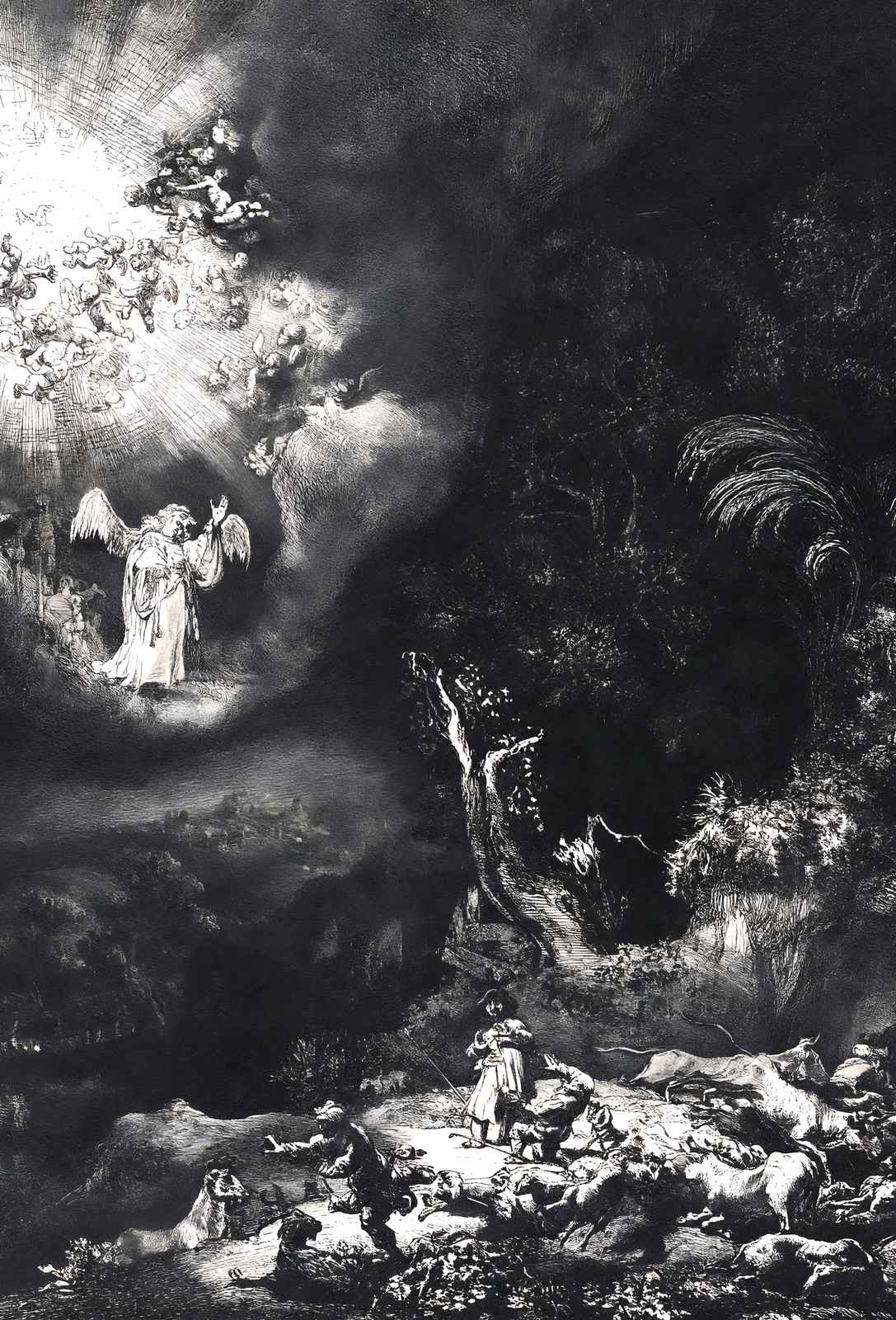 The Angel Appearing to the Shepherds 1634 by Rembrandt Fine Art Print (6 Sizes)