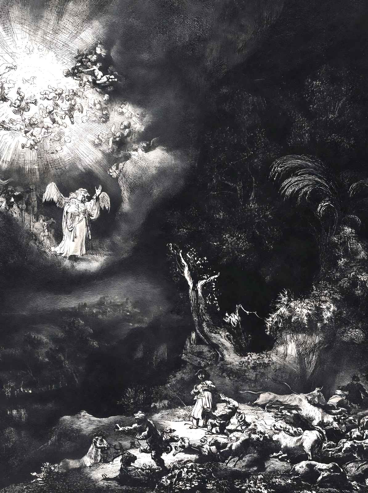 The Angel Appearing to the Shepherds 1634 by Rembrandt Fine Art Print (6 Sizes)