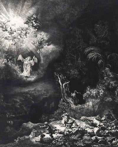 The Angel Appearing to the Shepherds Painting by Rembrandt 8x10" Art Print