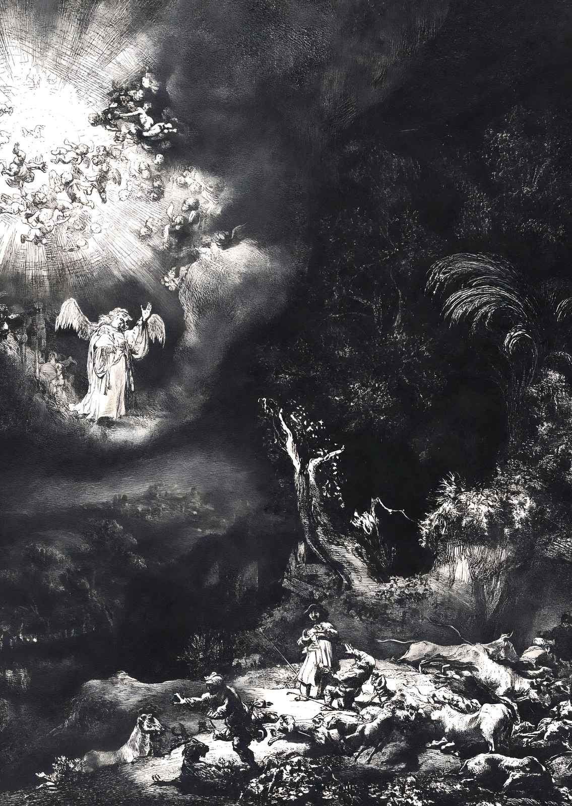 The Angel Appearing to the Shepherds 1634 by Rembrandt Fine Art Print (6 Sizes)