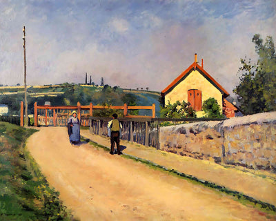The Railroad Crossing at Les Patis Painting by Camille Pissarro 8x10" Art Print