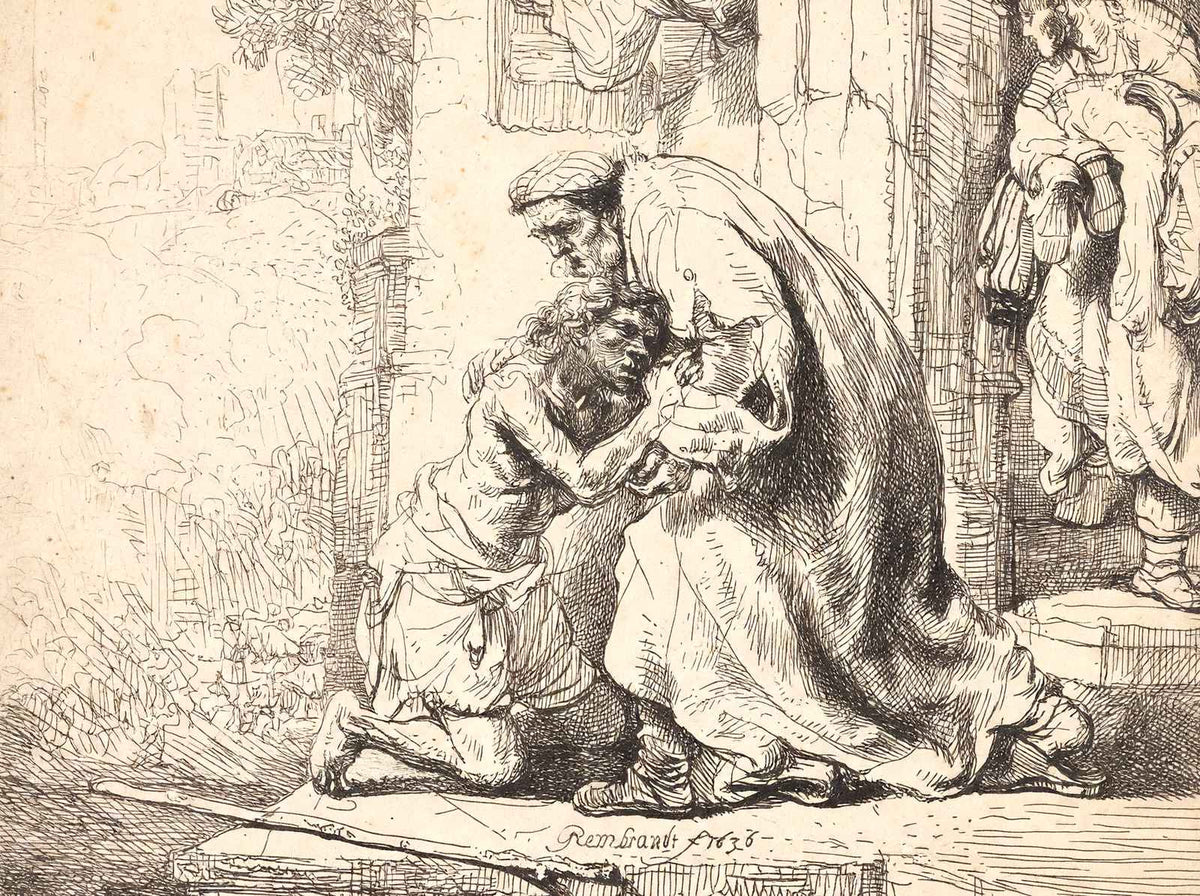 The Return of the Prodigal Son Art Print 1636 Drawing by Rembrandt (6 Sizes)