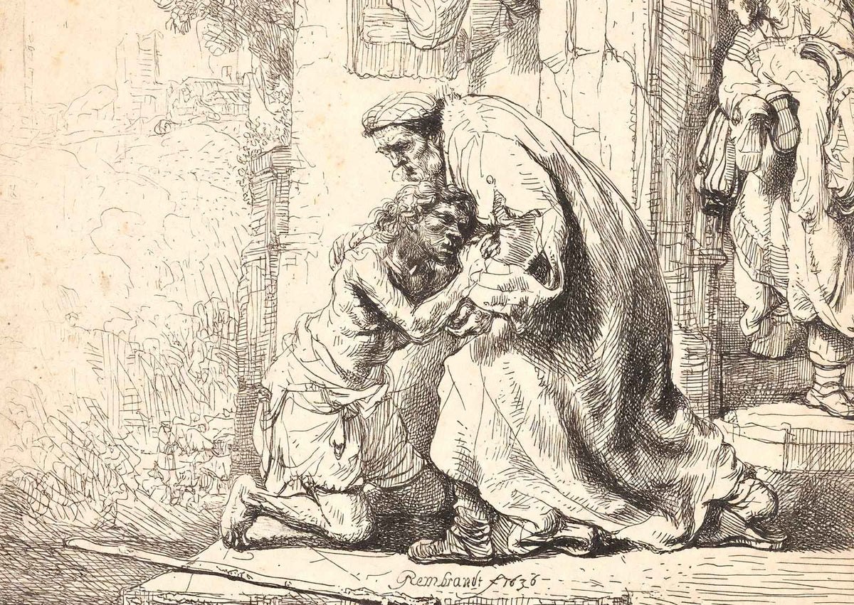 The Return of the Prodigal Son Art Print 1636 Drawing by Rembrandt (6 Sizes)