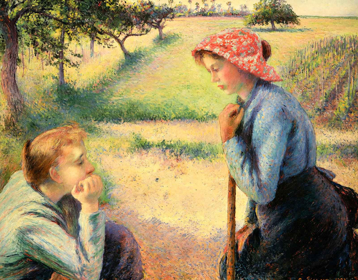 The Talk Art Print 1892 Painting by Camille Pissarro (6 Sizes) - Restored