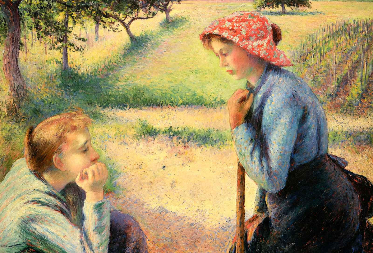 The Talk Art Print 1892 Painting by Camille Pissarro (6 Sizes) - Restored