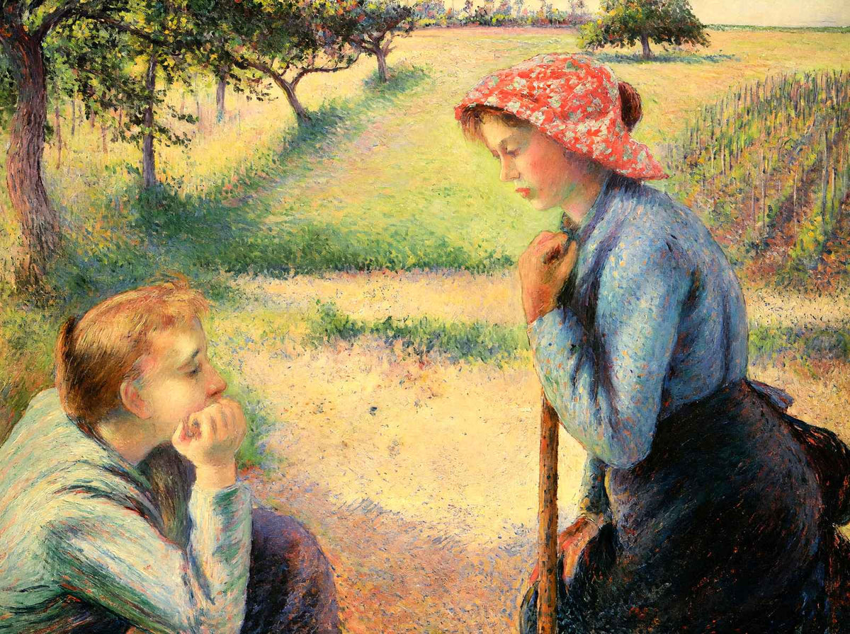 The Talk Art Print 1892 Painting by Camille Pissarro (6 Sizes) - Restored