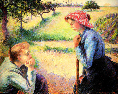 The Talk Painting by Camille Pissarro 8x10" Art Print - Restored