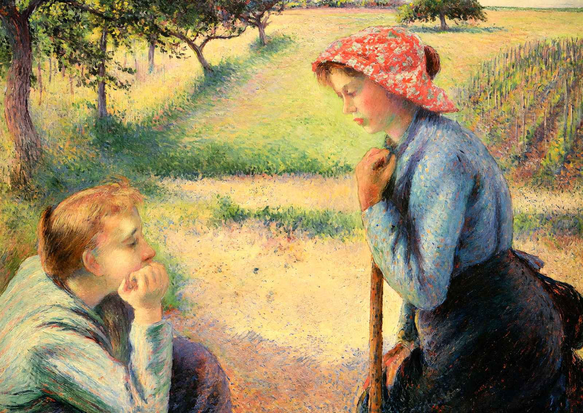 The Talk Art Print 1892 Painting by Camille Pissarro (6 Sizes) - Restored