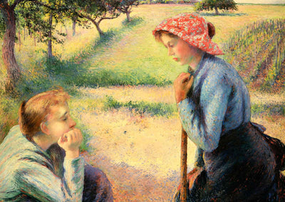 The Talk Art Print 1892 Painting by Camille Pissarro (6 Sizes) - Restored