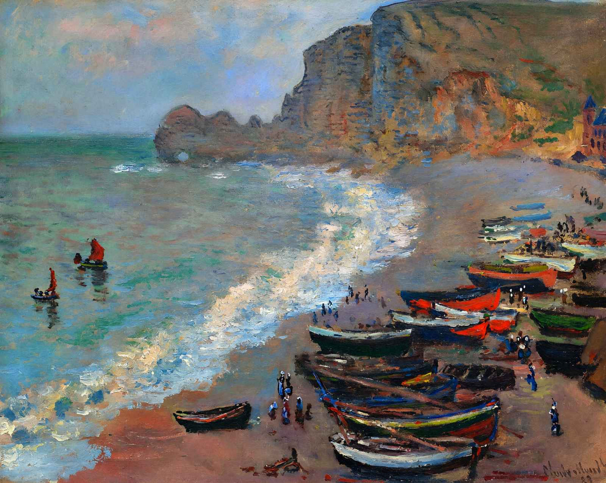 The Beach at Etretat painting print by Claude Monet (1883)