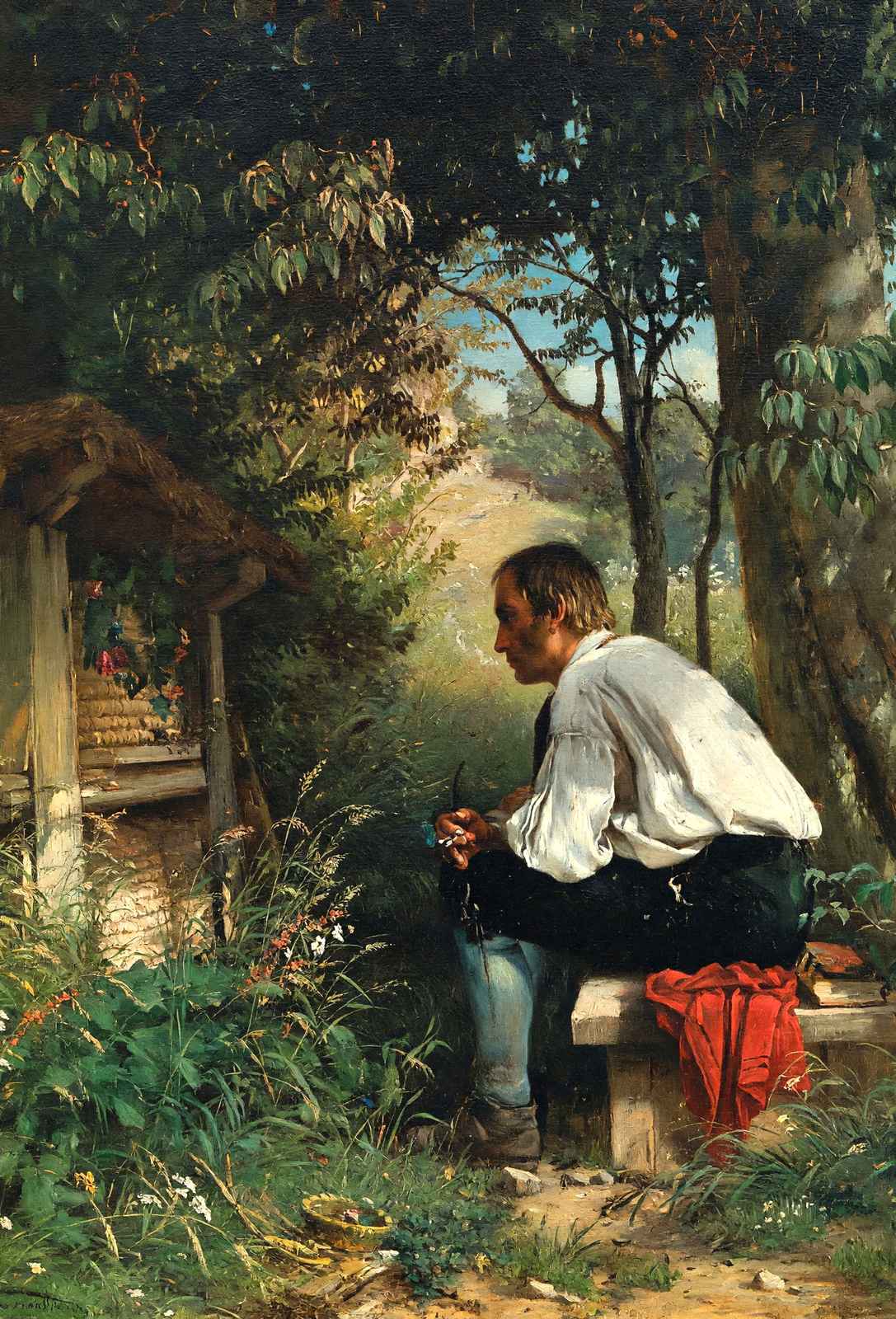 The Bee Friend Fine Art Print 1863 by Hans Thoma (6 Sizes) - Beehive, Beekeeper