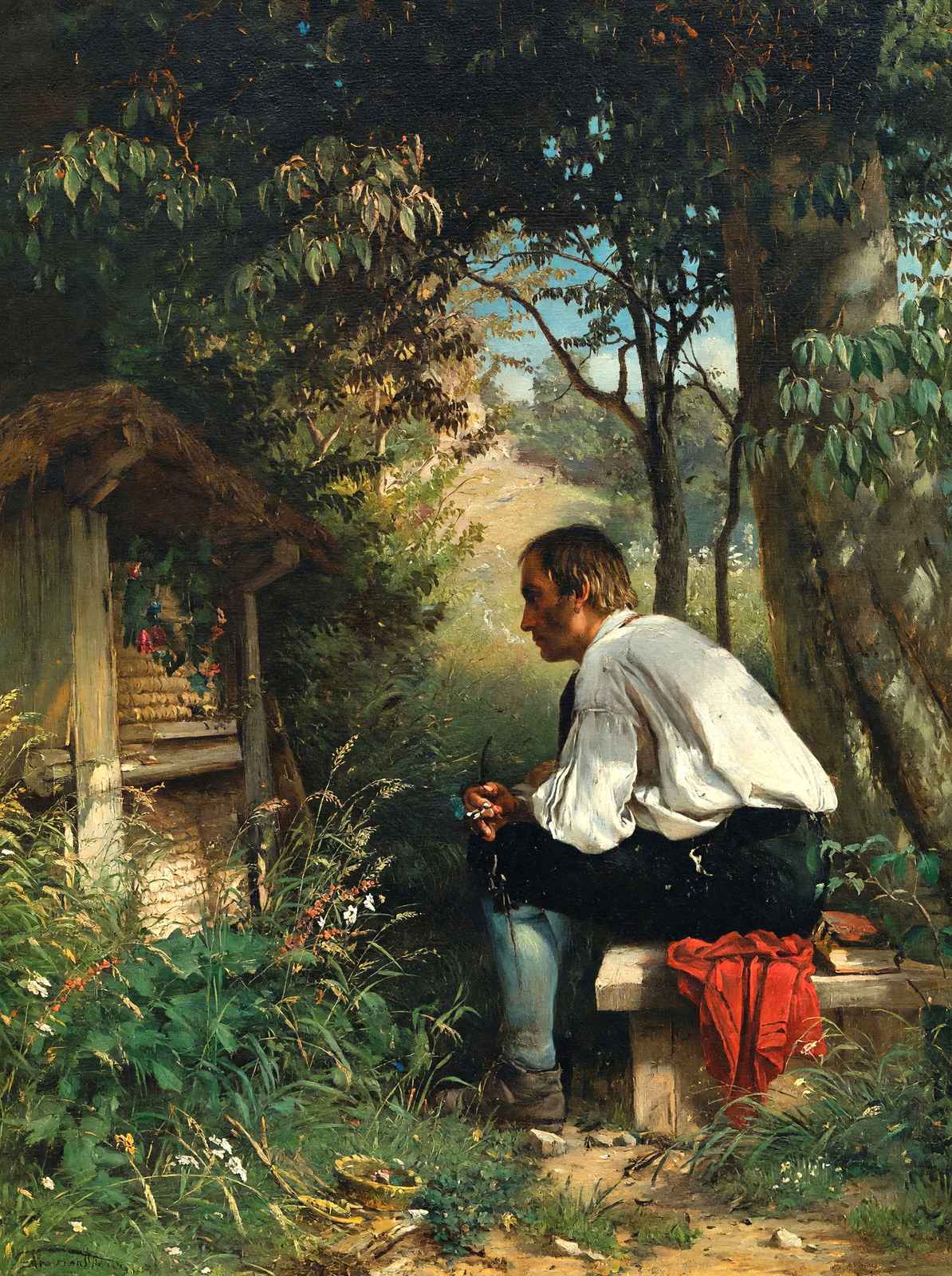 The Bee Friend Fine Art Print 1863 by Hans Thoma (6 Sizes) - Beehive, Beekeeper