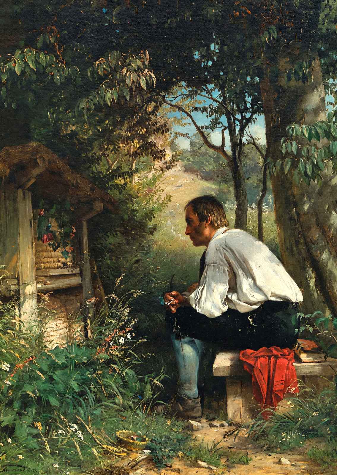 The Bee Friend Fine Art Print 1863 by Hans Thoma (6 Sizes) - Beehive, Beekeeper