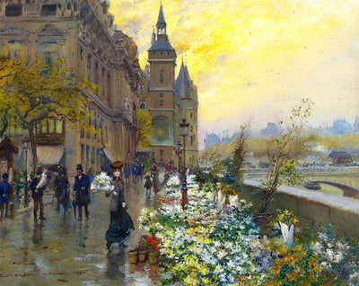 The Flower Market (at the Quai de la Corse in Paris) painting by Georges Stein