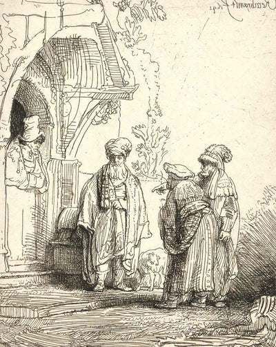 Three Oriental Figures (Jacob and Laban) art print by Rembrandt (1641)