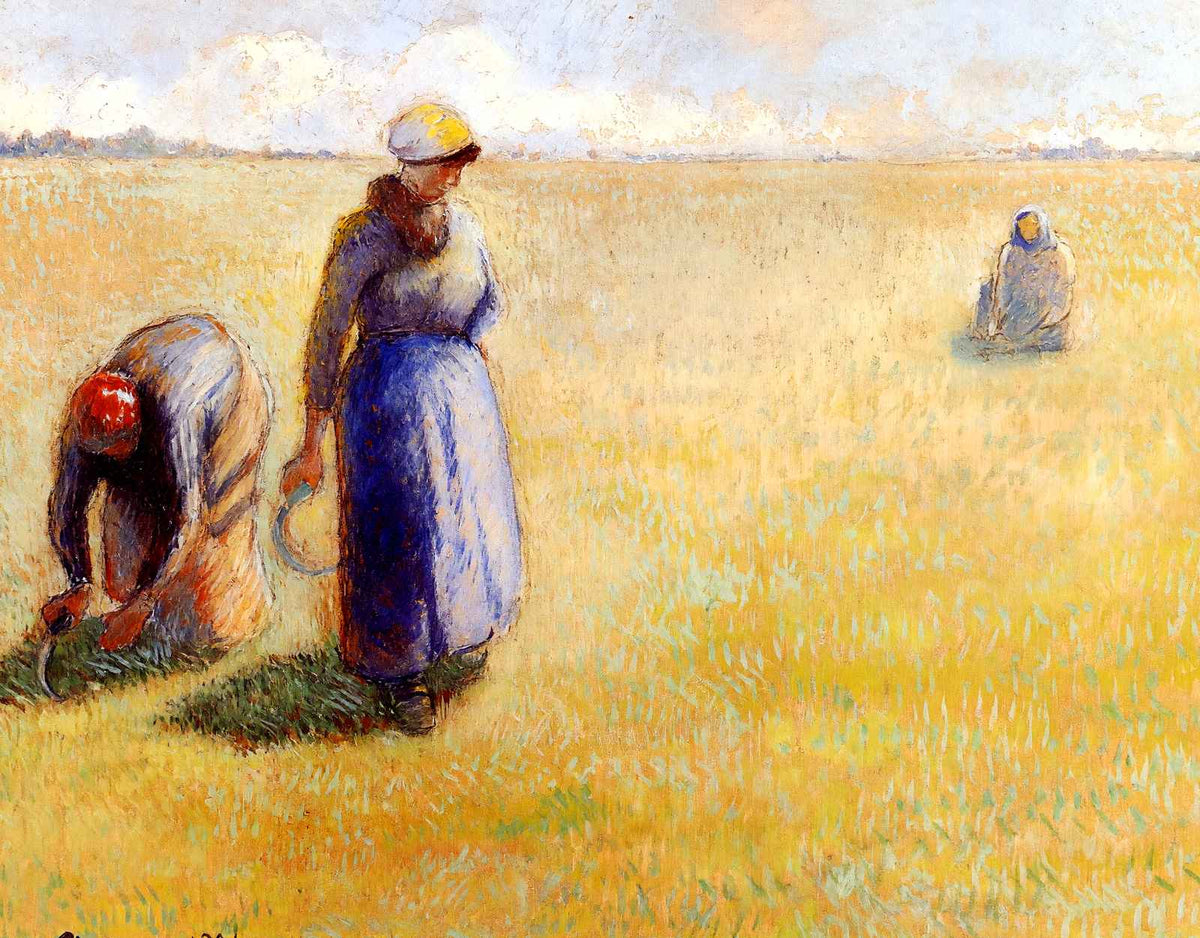 Three Women Cutting Grass 1886 by Camille Pissarro Fine Art Print (6 Sizes)