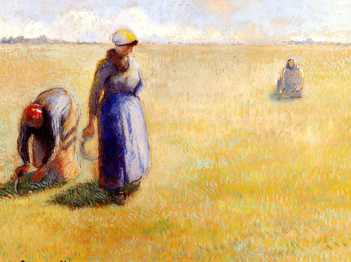 Three Women Cutting Grass 1886 by Camille Pissarro Fine Art Print (6 Sizes)