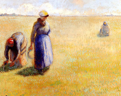 Three Women Cutting Grass art print by Camille Pissarro (1886)