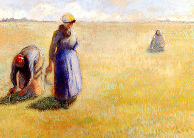 Three Women Cutting Grass 1886 by Camille Pissarro Fine Art Print (6 Sizes)