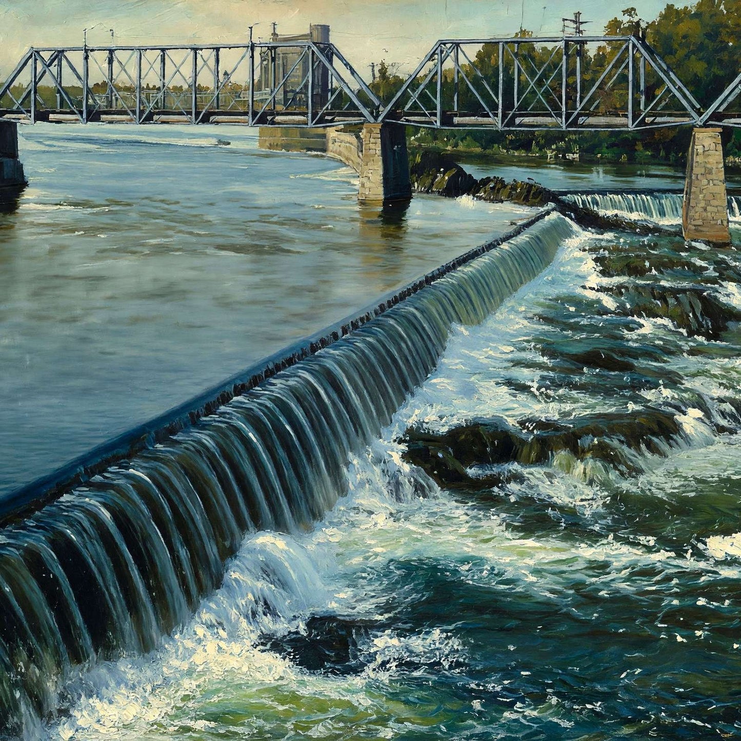 Ticonic Falls Waterville Maine in 1905 Art Print (7 Sizes) - Retouched