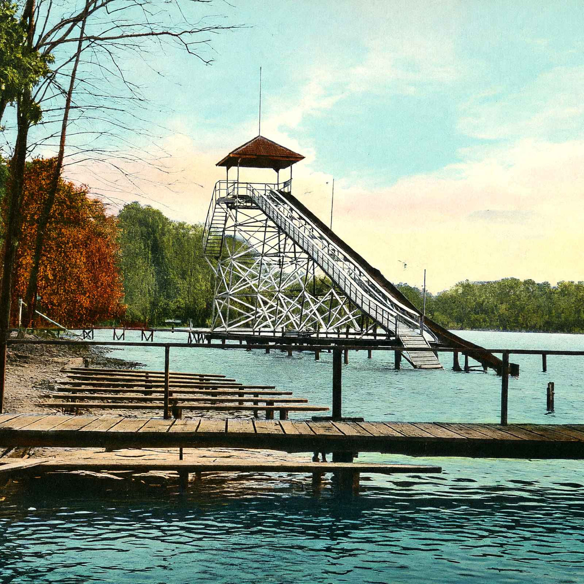 The Toboggan Silver Lake Akron in 1907 Vintage Print (7 Sizes) - Premium Print