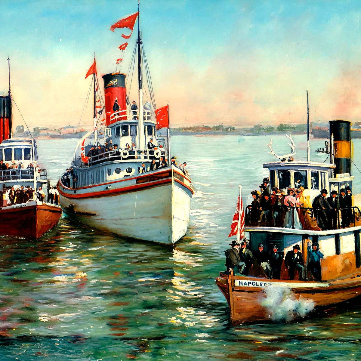 Tugs on the River New Orleans in 1907 Art Print (7 Sizes) - Reproduction