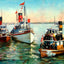 Tugs on the River New Orleans in 1907 Art Print (7 Sizes) - Reproduction