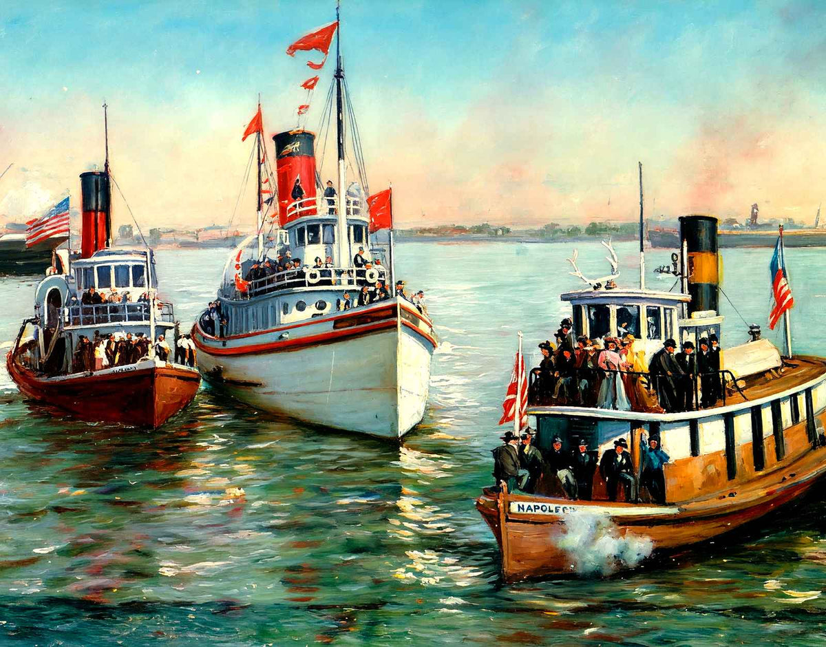 Tugs on the River New Orleans in 1907 Art Print (7 Sizes) - Reproduction
