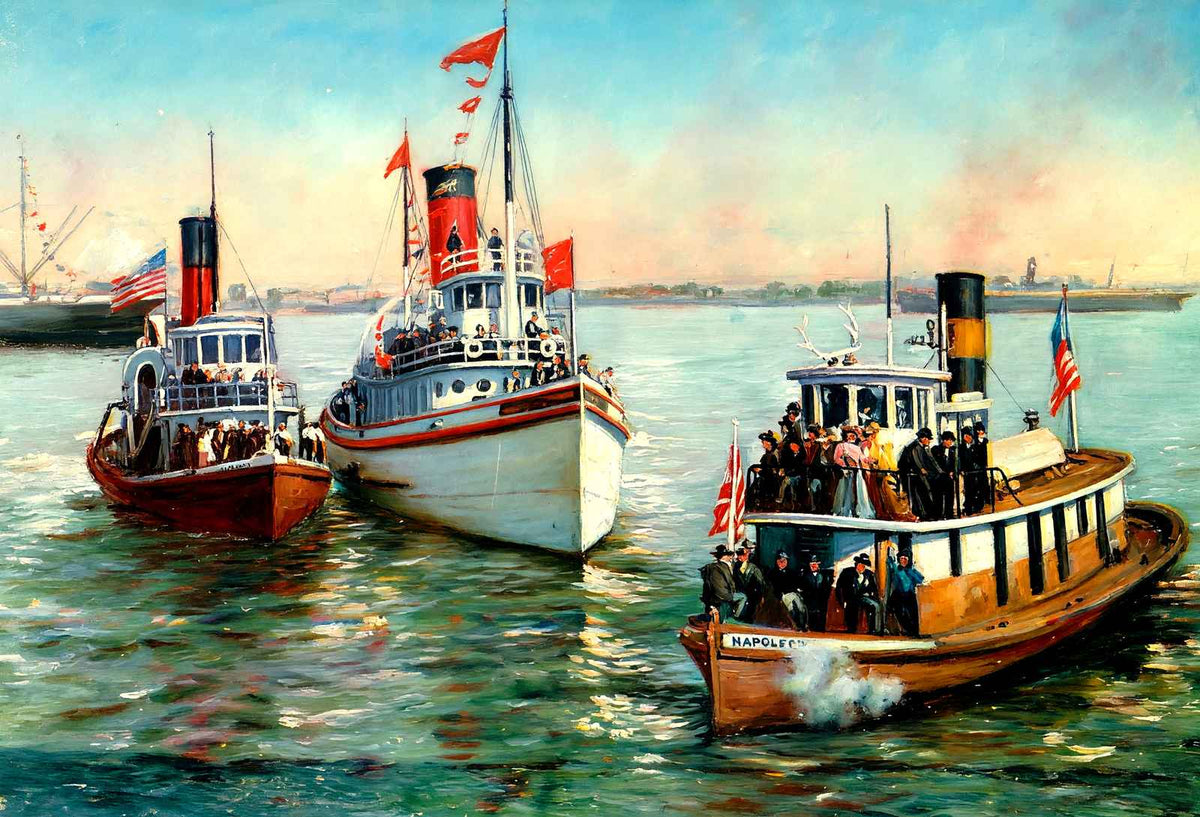 Tugs on the River New Orleans in 1907 Art Print (7 Sizes) - Reproduction