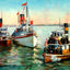 Tugs on the River New Orleans in 1907 Art Print (7 Sizes) - Reproduction