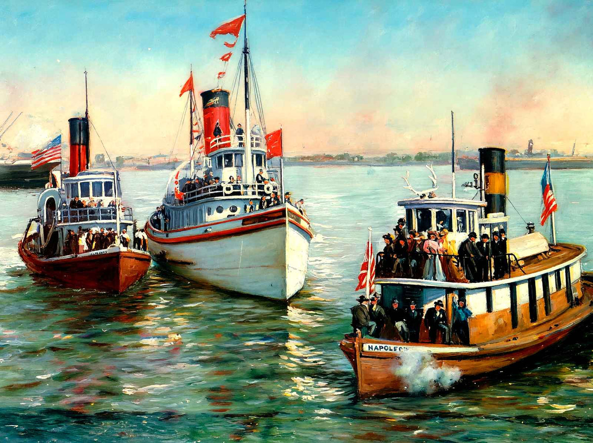 Tugs on the River New Orleans in 1907 Art Print (7 Sizes) - Reproduction