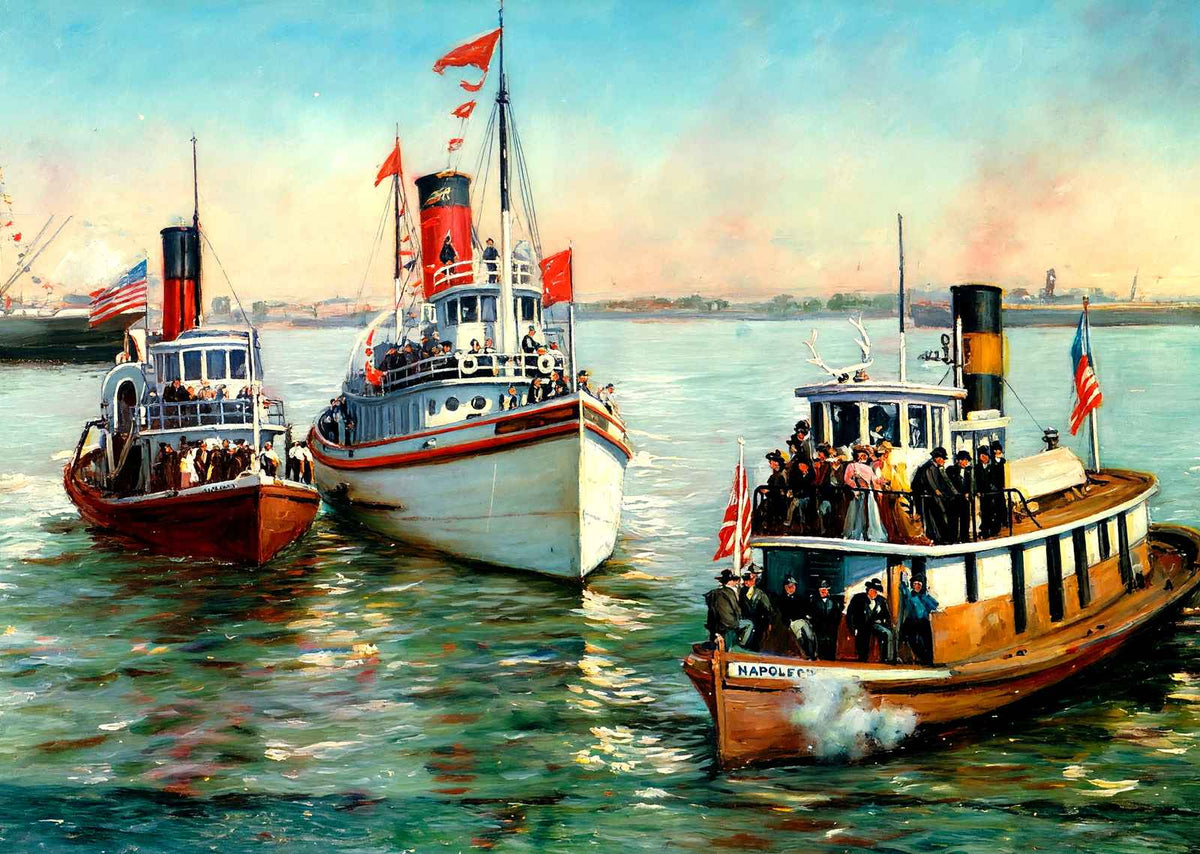 Tugs on the River New Orleans in 1907 Art Print (7 Sizes) - Reproduction