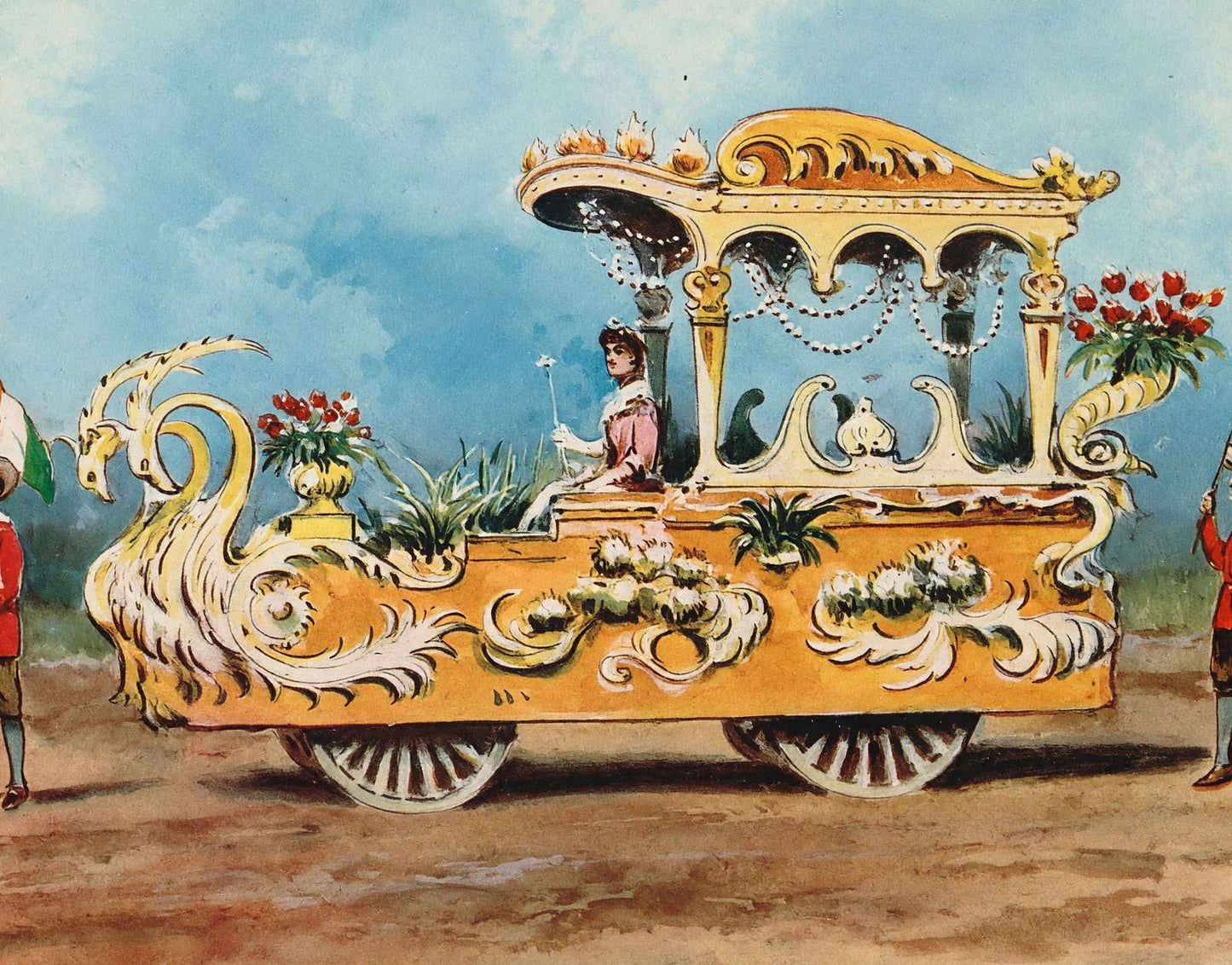 Two White Swans Float Houston Carnival 1907 Vintage Print (7 Sizes) - Acid Free