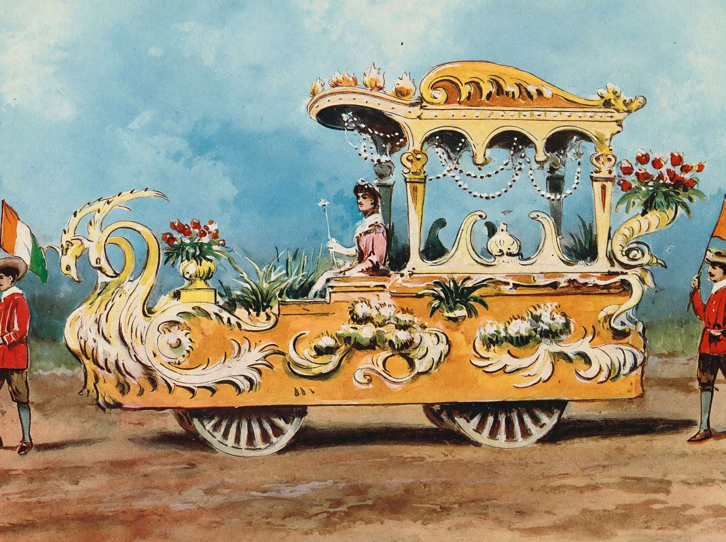 Two White Swans Float Houston Carnival 1907 Vintage Print (7 Sizes) - Acid Free