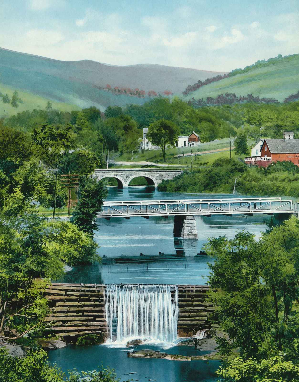 The Two Bridges Northfield in 1906 Vintage Print (7 Sizes) - Restored