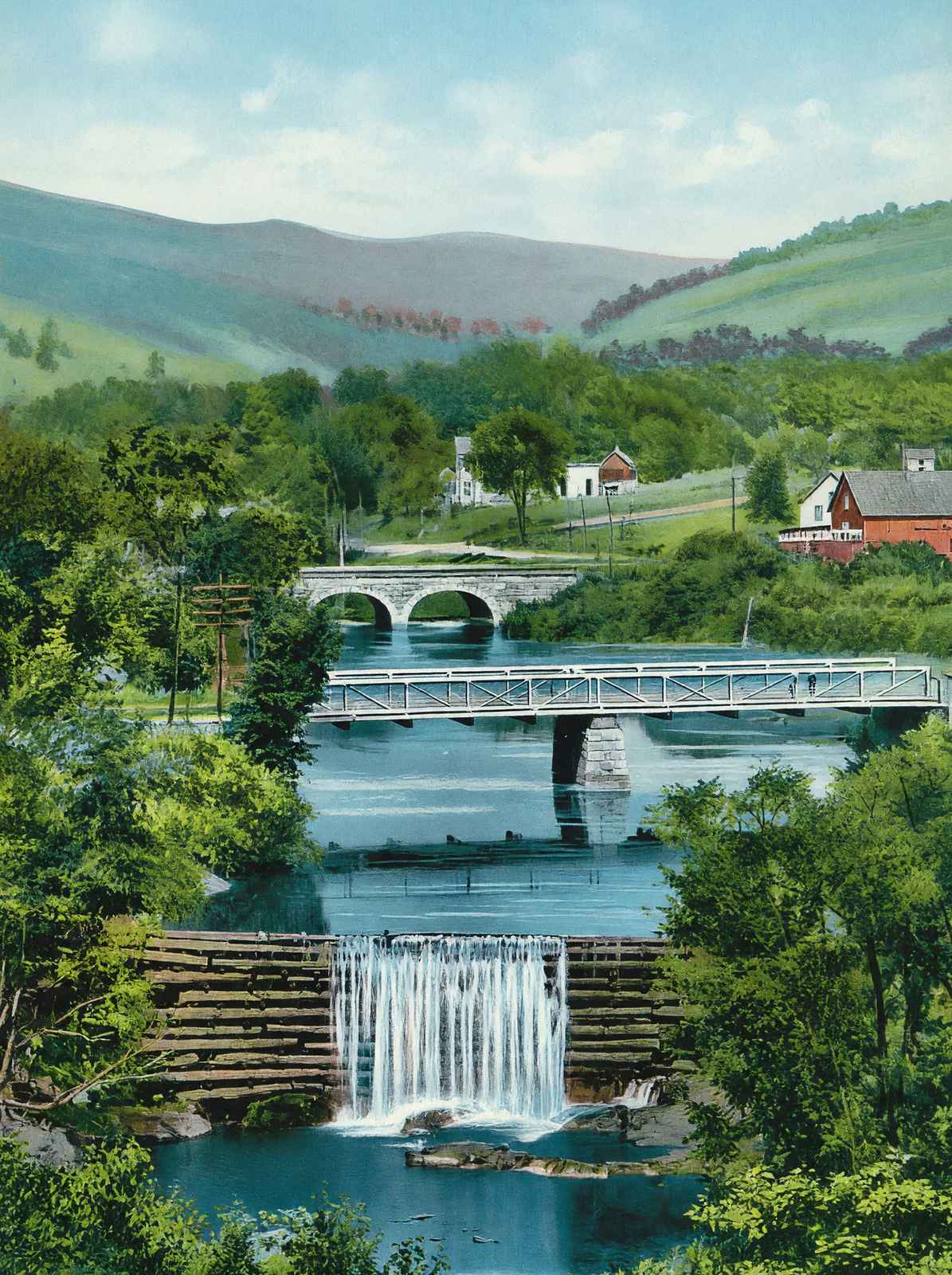 The Two Bridges Northfield in 1906 Vintage Print (7 Sizes) - Restored