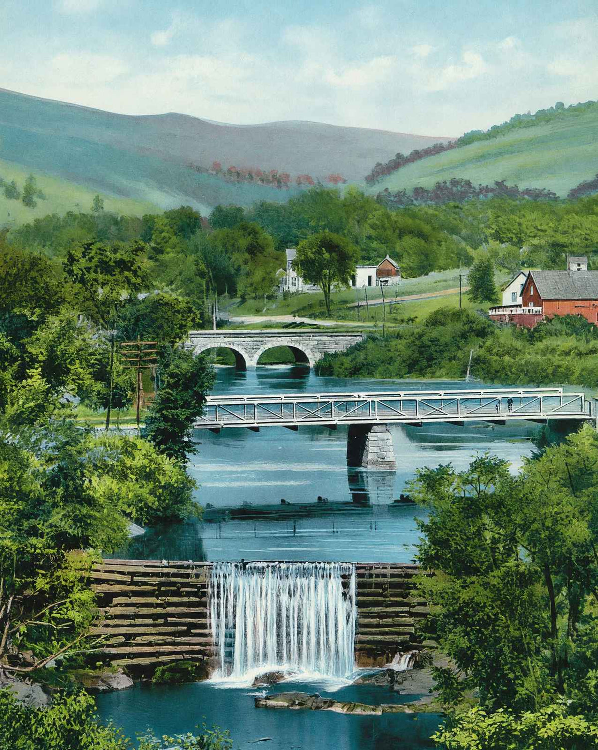 The Two Bridges in Northfield in 1906 vintage print