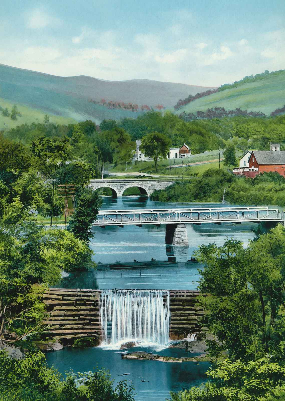 The Two Bridges Northfield in 1906 Vintage Print (7 Sizes) - Restored