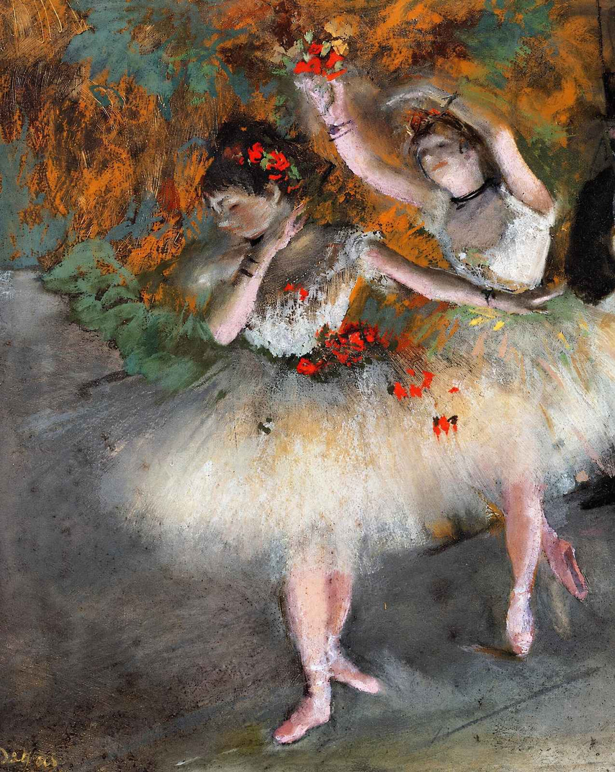 Two Dancers Entering the Stage painting print by Edgar Degas (1878)