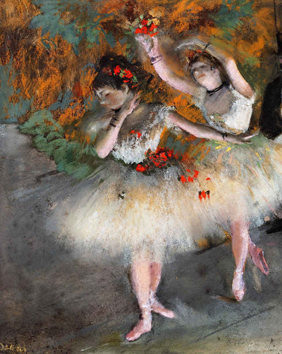 Two Dancers Entering the Stage painting print by Edgar Degas (1878)