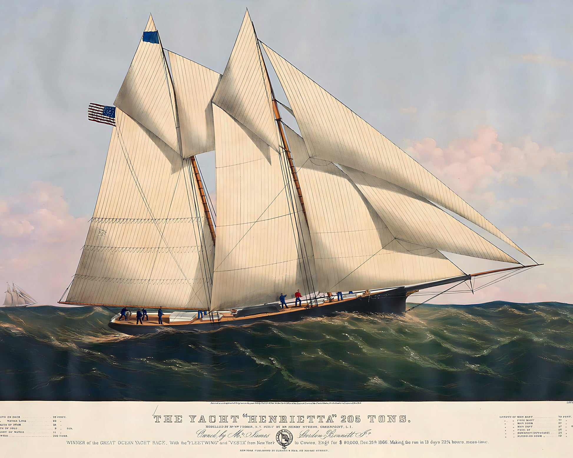 Yacht Henrietta 205 Tons 8x10" Art Print (Reproduction Lithograph) - Sail Boat