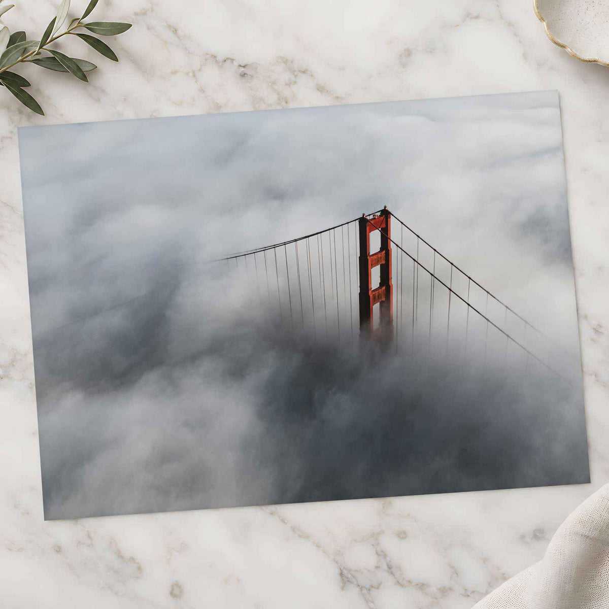 An Aerial View of the Golden Gate Bridge in the Clouds Photo Print (6 Sizes)