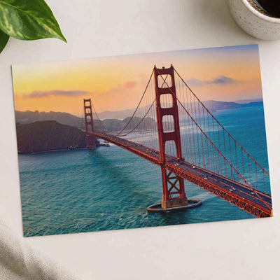 Aerial View of Traffic Moving on Golden Gate Bridge During Sunset Photo Wall Art