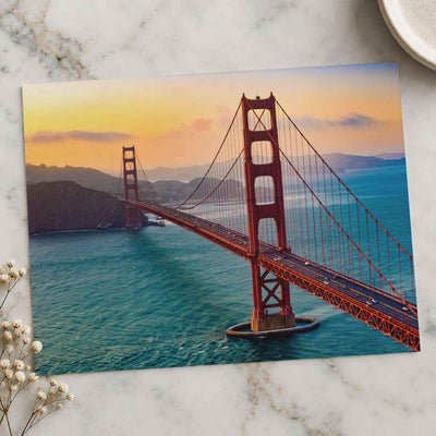 Aerial View of Traffic Moving on Golden Gate Bridge During Sunset Photo Print Wall Decor