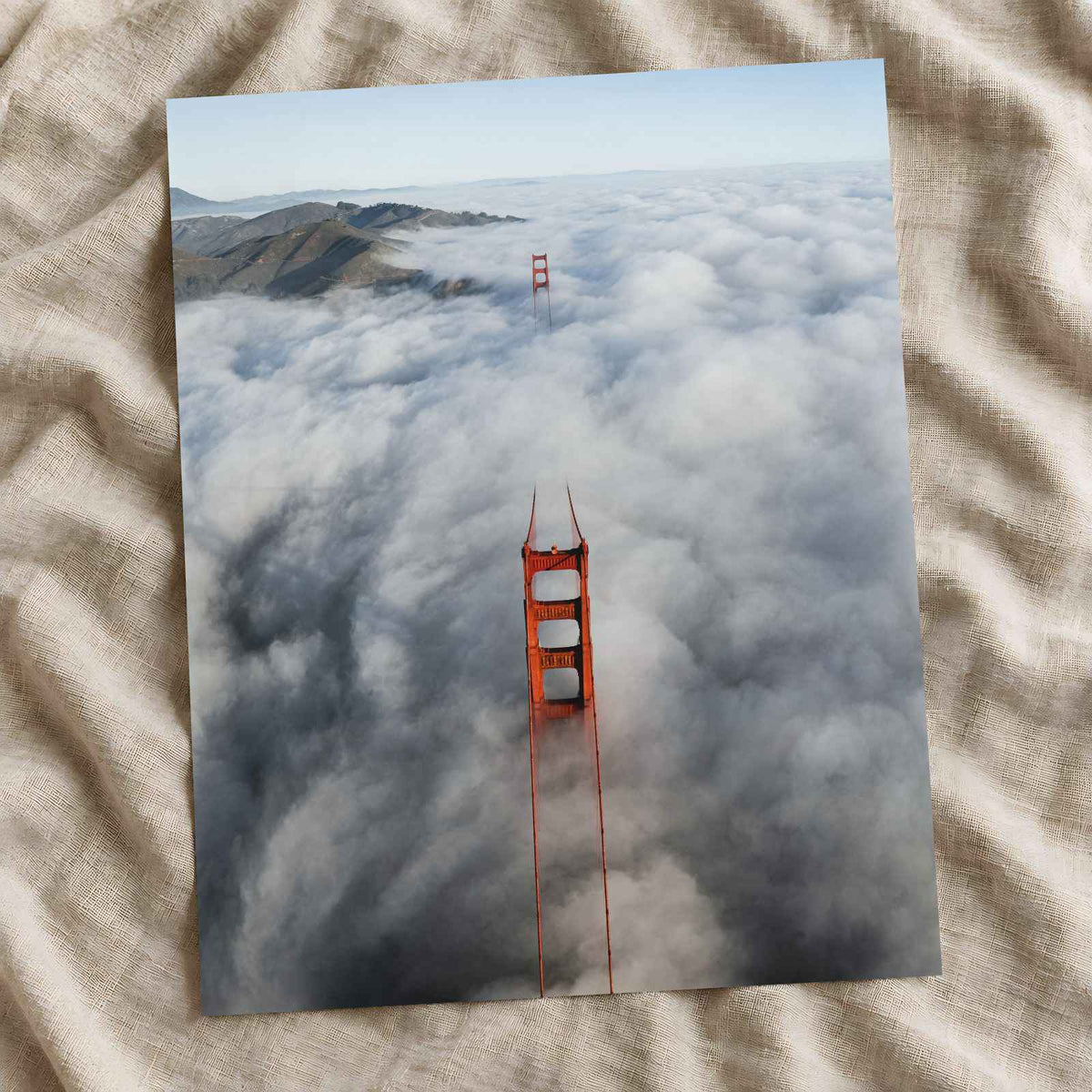 An Aerial View of the Golden Gate Bridge in the Clouds Photo Wall Art (7 Sizes)