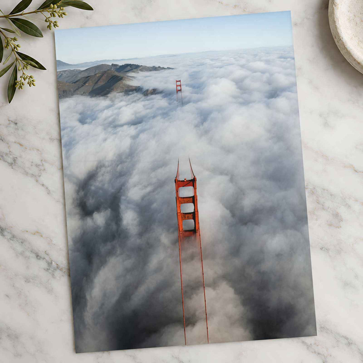 An Aerial View of the Golden Gate Bridge in the Clouds Photo Wall Art (7 Sizes)